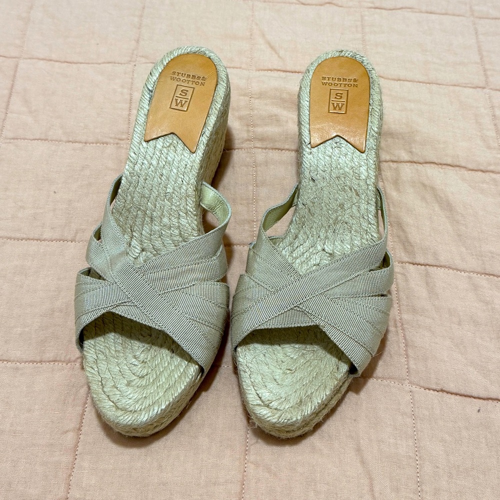 Stubbs Wooton Sandals Womens 10 Grace Espadrilles Wedges Rib Open Toe